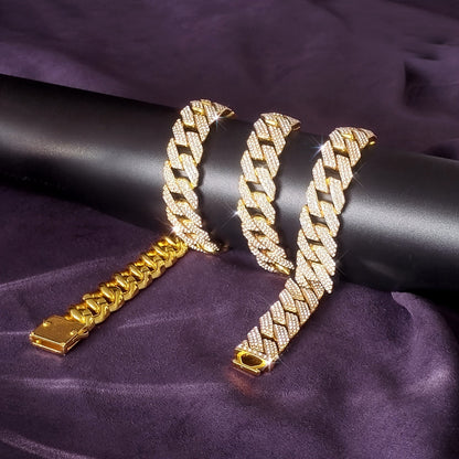 Men's Cuban Link Chain Necklace Hip Hop Style with Synthetic Gem Inlay – Silver & Gold Tone, 45cm / 50cm, Gift Box Included, Bold Statement Jewelry for Any Occasion