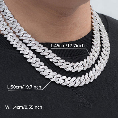 Men's Cuban Link Chain Necklace Hip Hop Style with Synthetic Gem Inlay – Silver & Gold Tone, 45cm / 50cm, Gift Box Included, Bold Statement Jewelry for Any Occasion