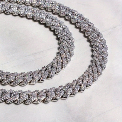 Men's Cuban Link Chain Necklace Hip Hop Style with Synthetic Gem Inlay – Silver & Gold Tone, 45cm / 50cm, Gift Box Included, Bold Statement Jewelry for Any Occasion