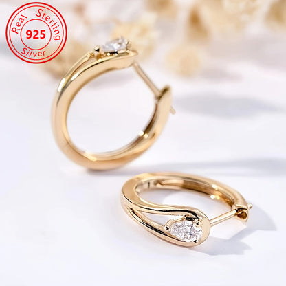 S925 Sterling Silver 18K Gold Plated Geometric Sparkling Zirconia Earrings for Women – Handcrafted Dazzling CZ Stud Drop Earrings, Timeless Elegant Daily Accessory & Perfect Gift