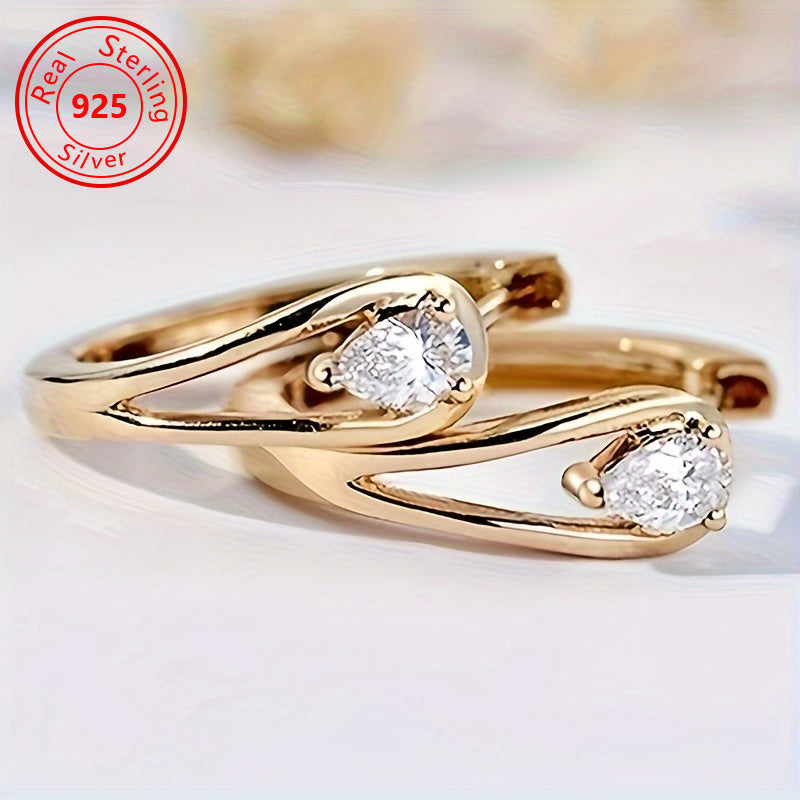 S925 Sterling Silver 18K Gold Plated Geometric Sparkling Zirconia Earrings for Women – Handcrafted Dazzling CZ Stud Drop Earrings, Timeless Elegant Daily Accessory & Perfect Gift