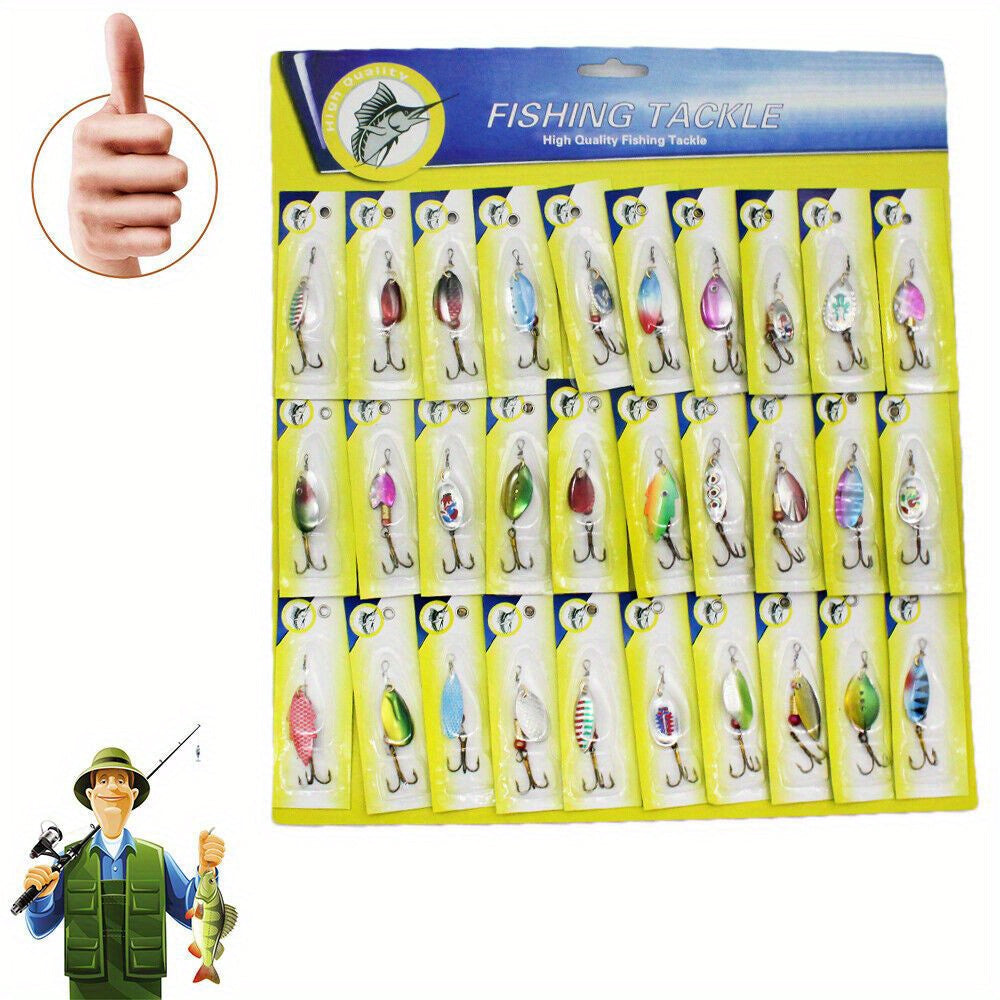30pcs Metal Spinnerbait Fishing Lures for Bass, Trout, Pike & Salmon – Assorted Vibrant Colors with Sturdy Metal Hooks for Freshwater & Saltwater Outdoor Fishing Tackle Set