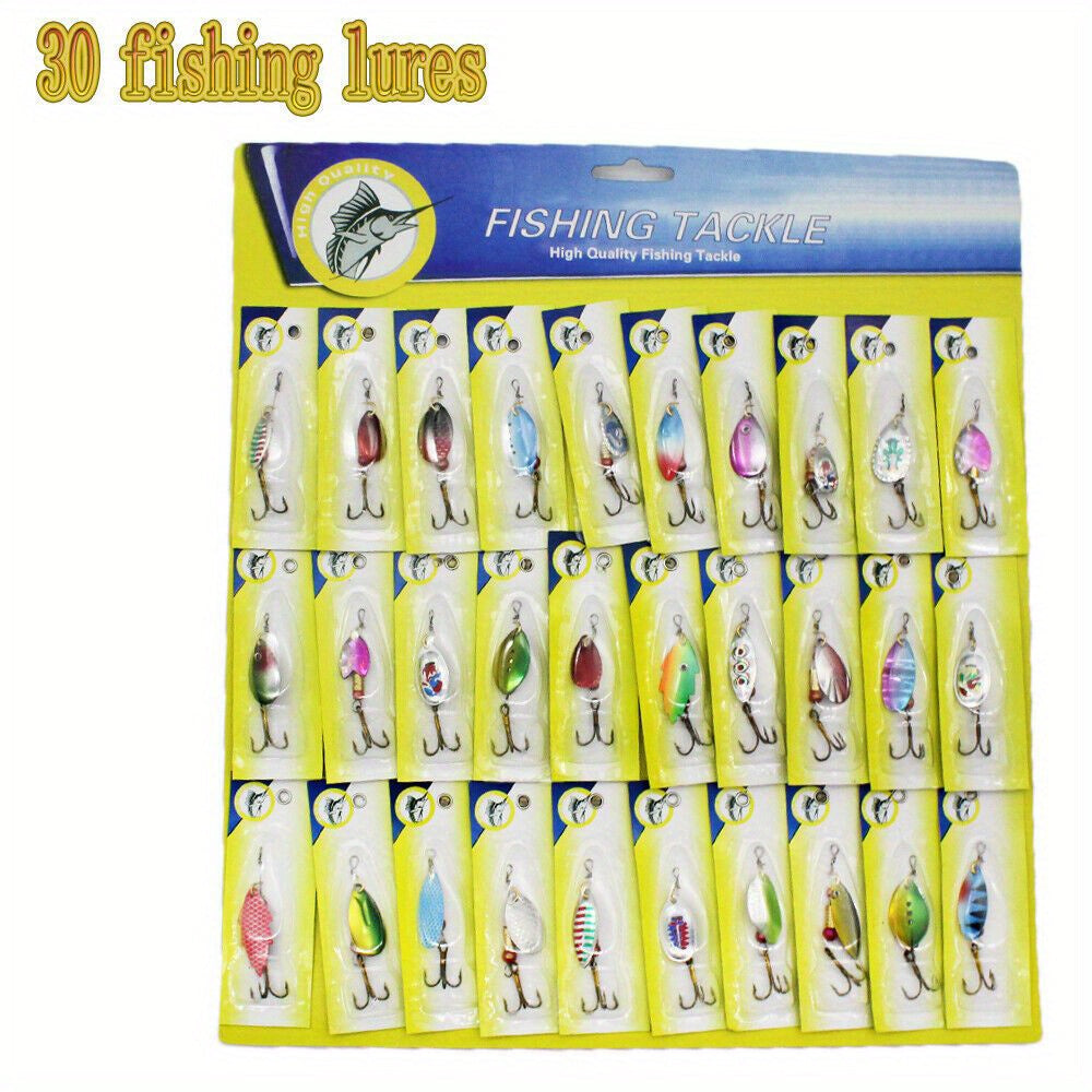 30pcs Metal Spinnerbait Fishing Lures for Bass, Trout, Pike & Salmon – Assorted Vibrant Colors with Sturdy Metal Hooks for Freshwater & Saltwater Outdoor Fishing Tackle Set