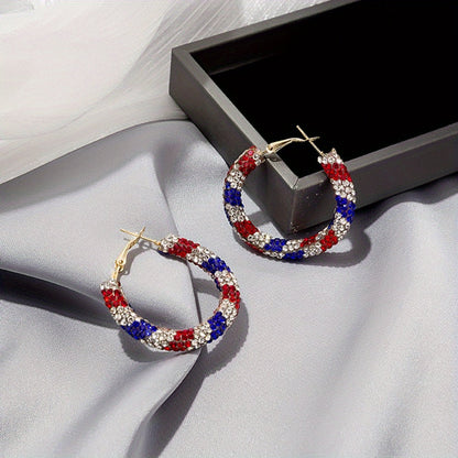 4th of July Patriotic Jewelry Set for Women 4 Piece – American Flag Earrings Bracelet Necklace Independence Day Gift Set with CZ Inlay