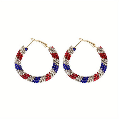 4th of July Patriotic Jewelry Set for Women 4 Piece – American Flag Earrings Bracelet Necklace Independence Day Gift Set with CZ Inlay