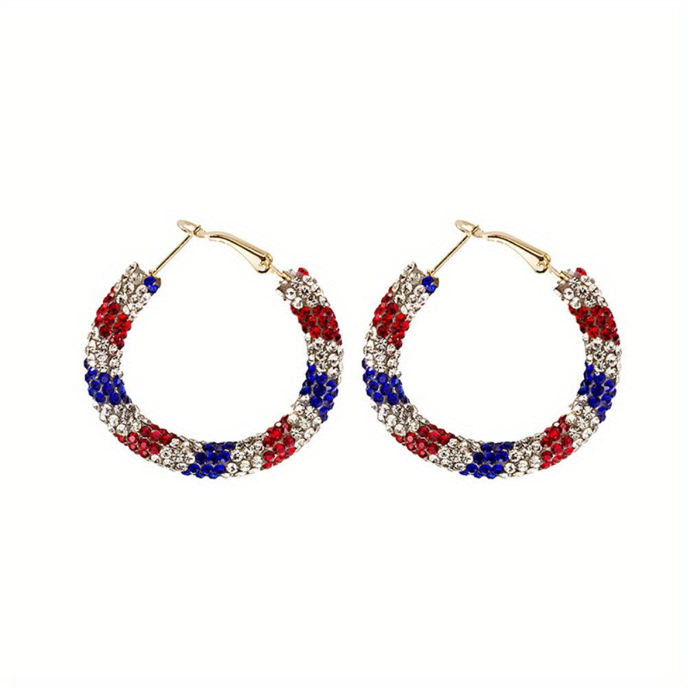 4th of July Patriotic Jewelry Set for Women 4 Piece – American Flag Earrings Bracelet Necklace Independence Day Gift Set with CZ Inlay