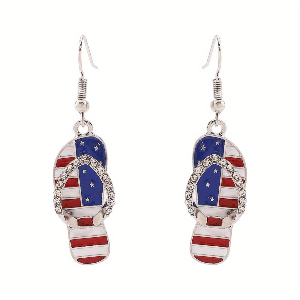 4th of July Patriotic Jewelry Set for Women 4 Piece – American Flag Earrings Bracelet Necklace Independence Day Gift Set with CZ Inlay
