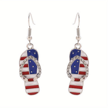 4th of July Patriotic Jewelry Set for Women 4 Piece – American Flag Earrings Bracelet Necklace Independence Day Gift Set with CZ Inlay