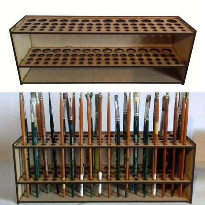 Wooden Paint Brush Holder 67 Holes - Desktop Pen Organizer for Artists, Art Supply Storage Box, Lightweight & Durable Brush Stand for Painting, Drawing & Crafts