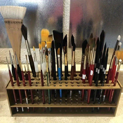 Wooden Paint Brush Holder 67 Holes - Desktop Pen Organizer for Artists, Art Supply Storage Box, Lightweight & Durable Brush Stand for Painting, Drawing & Crafts
