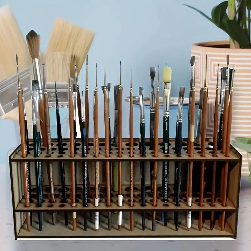 Wooden Paint Brush Holder 67 Holes - Desktop Pen Organizer for Artists, Art Supply Storage Box, Lightweight & Durable Brush Stand for Painting, Drawing & Crafts