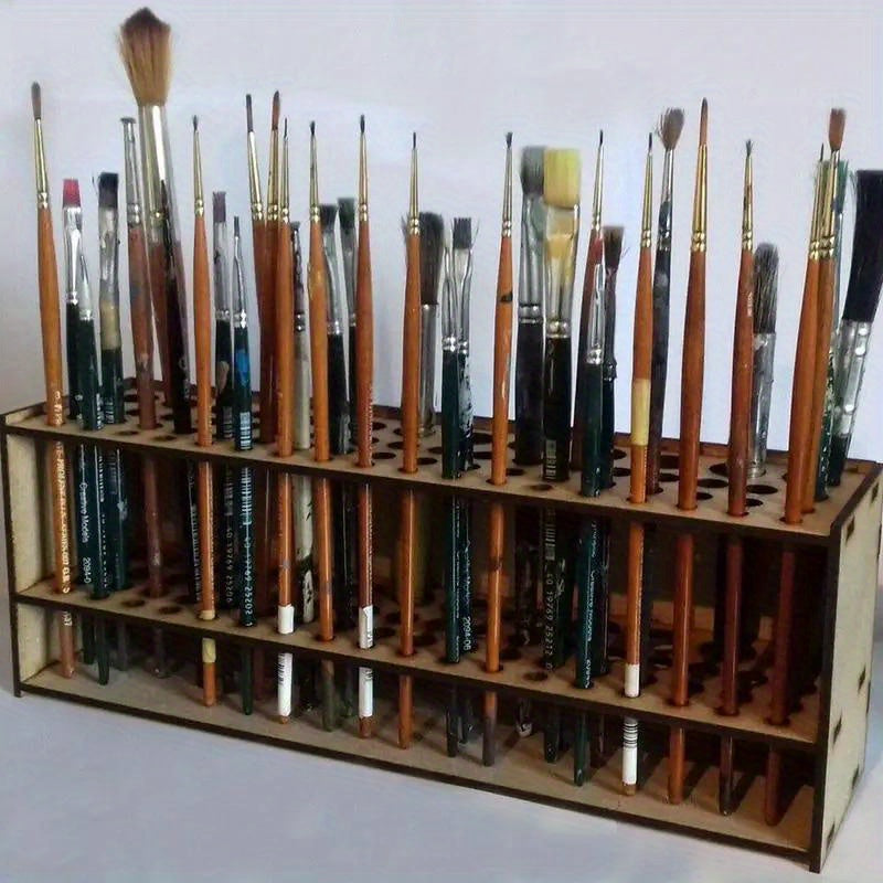 Wooden Paint Brush Holder 67 Holes - Desktop Pen Organizer for Artists, Art Supply Storage Box, Lightweight & Durable Brush Stand for Painting, Drawing & Crafts