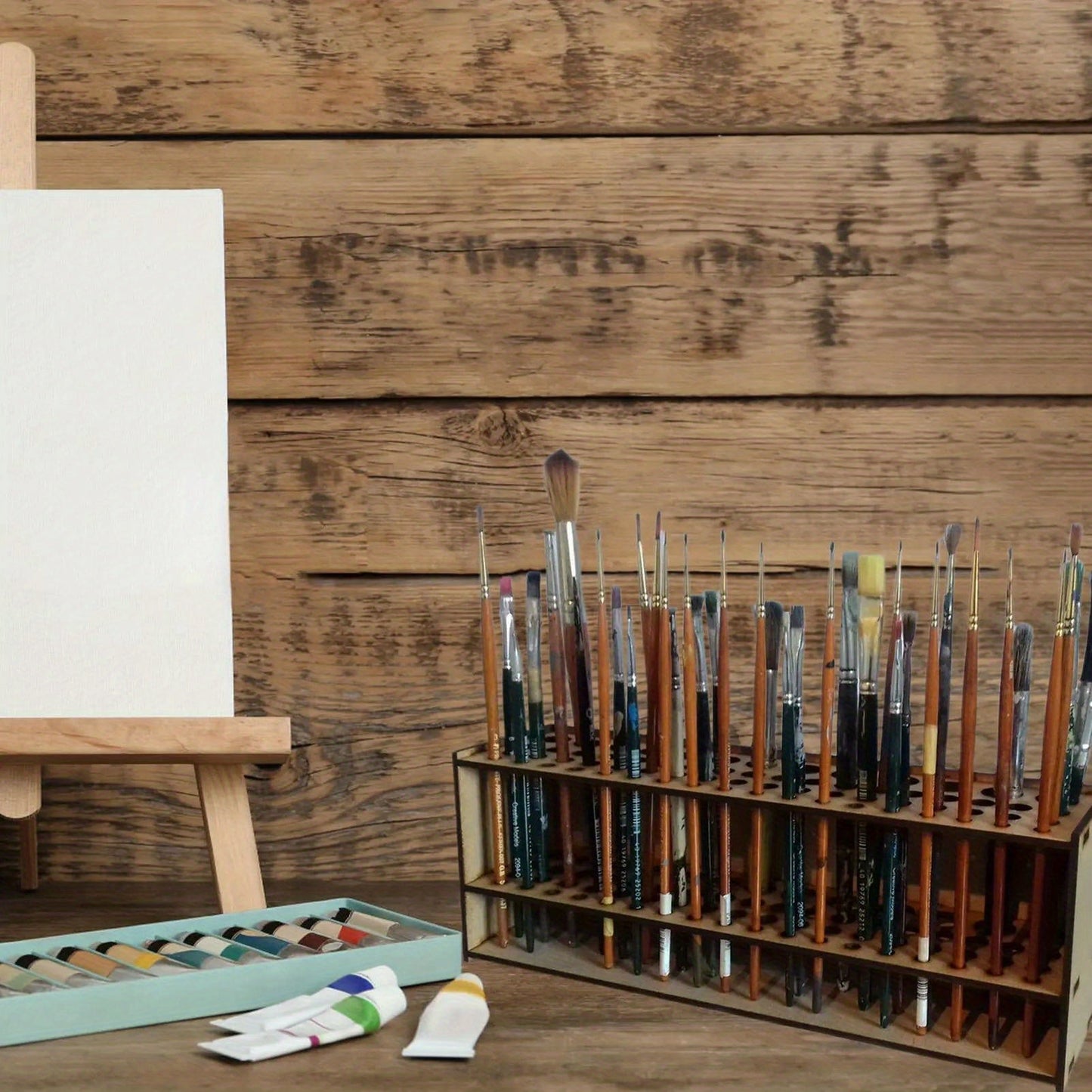 Wooden Paint Brush Holder 67 Holes - Desktop Pen Organizer for Artists, Art Supply Storage Box, Lightweight & Durable Brush Stand for Painting, Drawing & Crafts