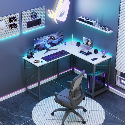 L Shaped Computer Desk with Storage Bag & Shelves – Reversible Corner Office Table, PC Laptop Workstation for Home Office, Study Room, Space-Saving Writing Desk