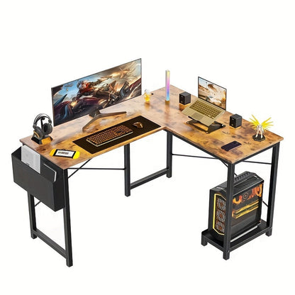 L Shaped Computer Desk with Storage Bag & Shelves – Reversible Corner Office Table, PC Laptop Workstation for Home Office, Study Room, Space-Saving Writing Desk