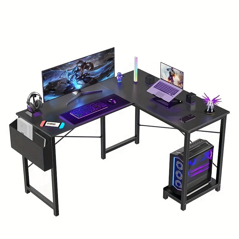 L Shaped Computer Desk with Storage Bag & Shelves – Reversible Corner Office Table, PC Laptop Workstation for Home Office, Study Room, Space-Saving Writing Desk