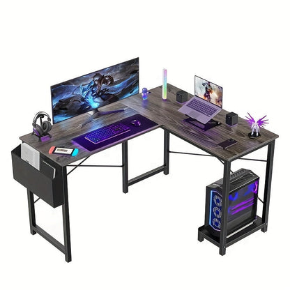 L Shaped Computer Desk with Storage Bag & Shelves – Reversible Corner Office Table, PC Laptop Workstation for Home Office, Study Room, Space-Saving Writing Desk