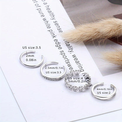925 Sterling Silver Adjustable Toe Ring Set 4pcs for Women - Daisy Flower CZ Cubic Zirconia Open Band Rings Lightweight 6g Boho Beach Jewelry for Finger Thumb Tail Toe, Party Vacation Gift