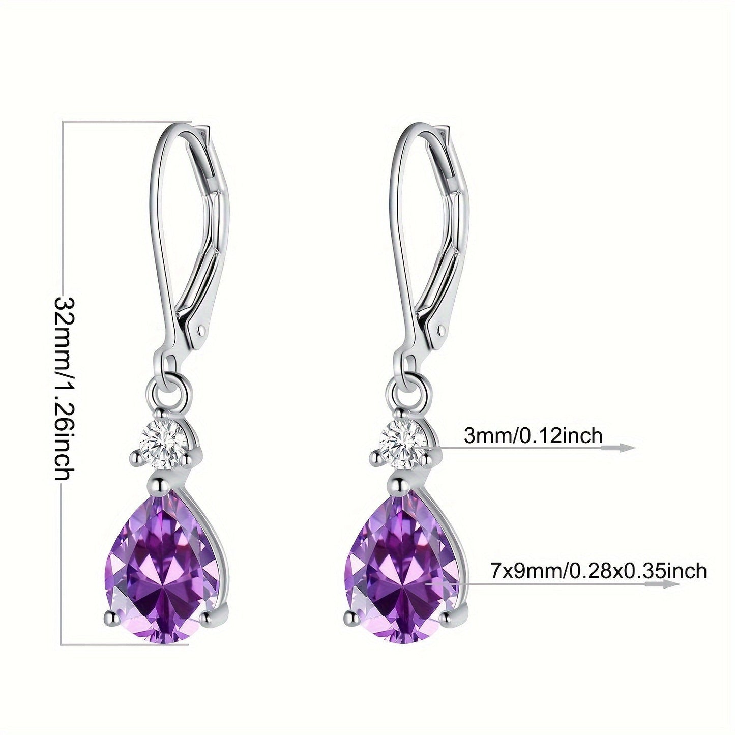 Amethyst Teardrop Leverback Earrings 925 Sterling Silver Genuine Gemstone Dangle Drop Earrings Hypoallergenic - Elegant Purple Jewelry Gift for Women Birthday Valentine's Day Christmas