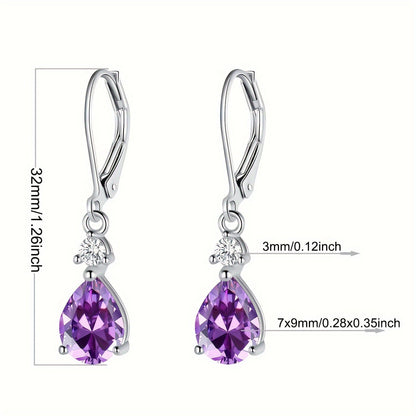 Amethyst Teardrop Leverback Earrings 925 Sterling Silver Genuine Gemstone Dangle Drop Earrings Hypoallergenic - Elegant Purple Jewelry Gift for Women Birthday Valentine's Day Christmas