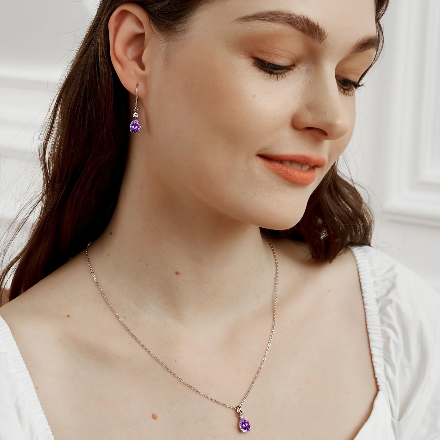 Amethyst Teardrop Leverback Earrings 925 Sterling Silver Genuine Gemstone Dangle Drop Earrings Hypoallergenic - Elegant Purple Jewelry Gift for Women Birthday Valentine's Day Christmas