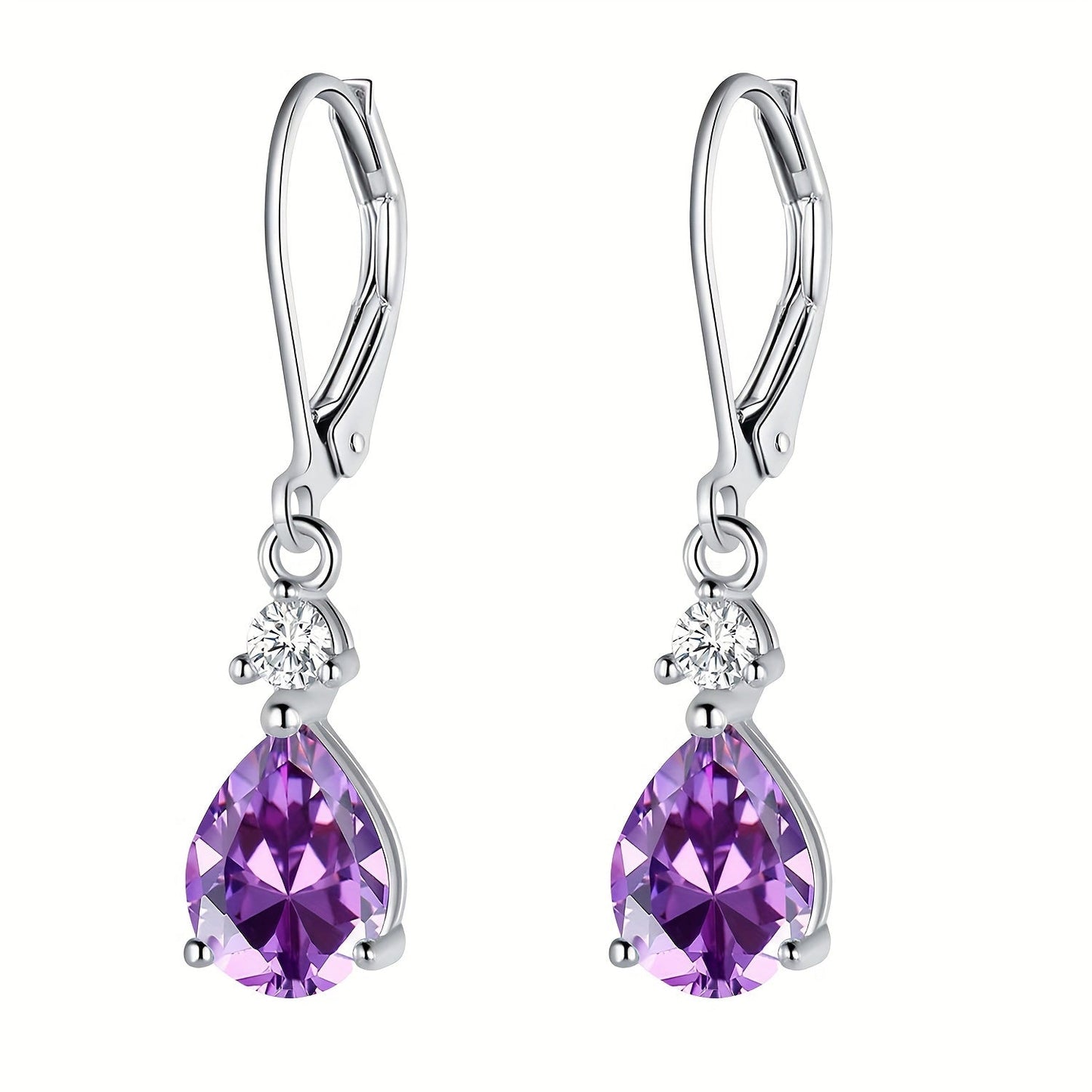 Amethyst Teardrop Leverback Earrings 925 Sterling Silver Genuine Gemstone Dangle Drop Earrings Hypoallergenic - Elegant Purple Jewelry Gift for Women Birthday Valentine's Day Christmas