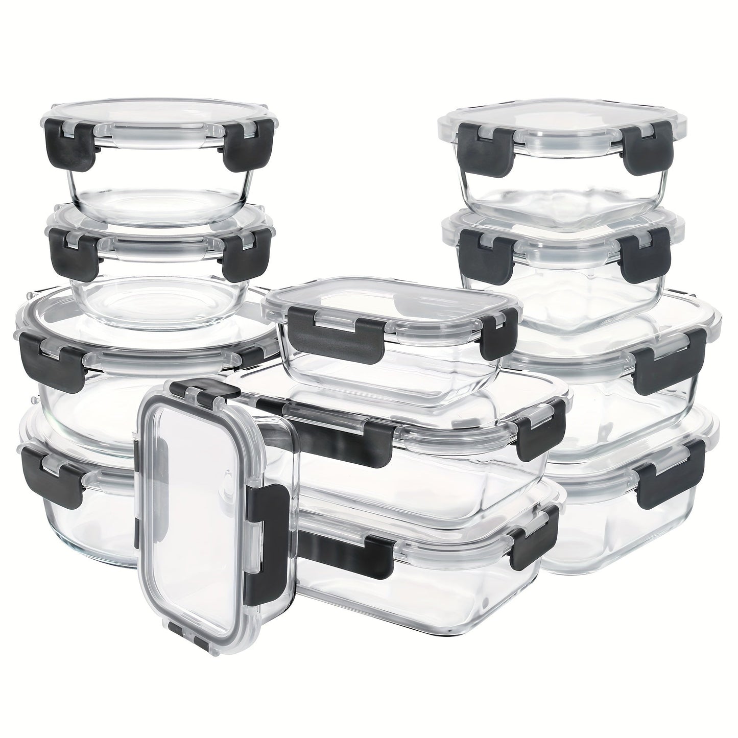 Borosilicate Glass Food Storage Containers 24-Pack (12 Bowls + 12 Airtight Lids) – Meal Prep Glass Bowls, Microwave & Dishwasher & Freezer Safe, BPA Free, Multi-Color Lids for Kitchen & Lunch