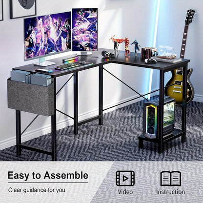 L-Shaped Corner Desk 50 Inch – Gaming & Home Office Computer Desk with CPU Stand, Side Bag & Wooden Desktop, Reversible PC Writing Study Table for Home Office, Dorm & Small Spaces