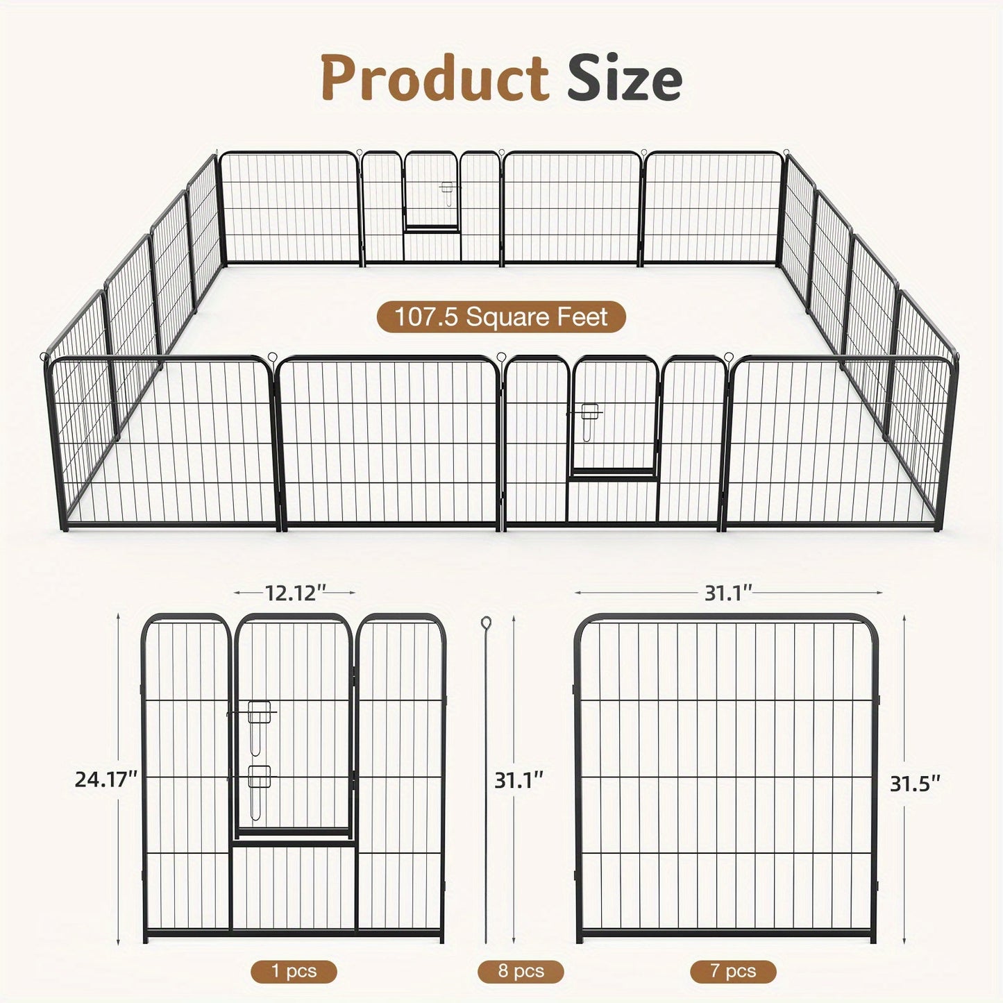 Portable Dog Playpen 8/16 Panels Heavy Duty Pet Exercise Pen for Large Medium Small Dogs Indoor Outdoor Use RV Camping Garden Yard Puppy Rabbit Animal Pen