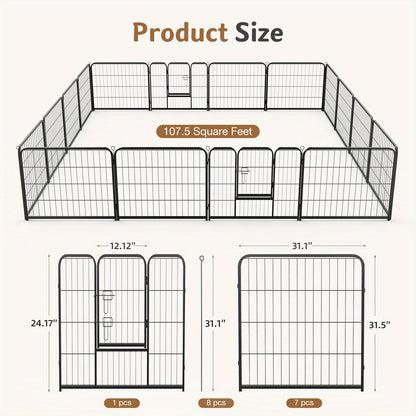 Portable Dog Playpen 8/16 Panels Heavy Duty Pet Exercise Pen for Large Medium Small Dogs Indoor Outdoor Use RV Camping Garden Yard Puppy Rabbit Animal Pen