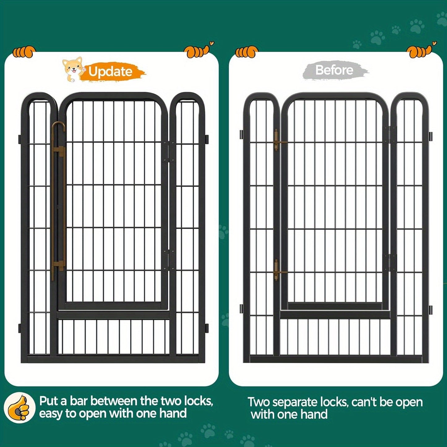 Portable Dog Playpen 8/16 Panels Heavy Duty Pet Exercise Pen for Large Medium Small Dogs Indoor Outdoor Use RV Camping Garden Yard Puppy Rabbit Animal Pen