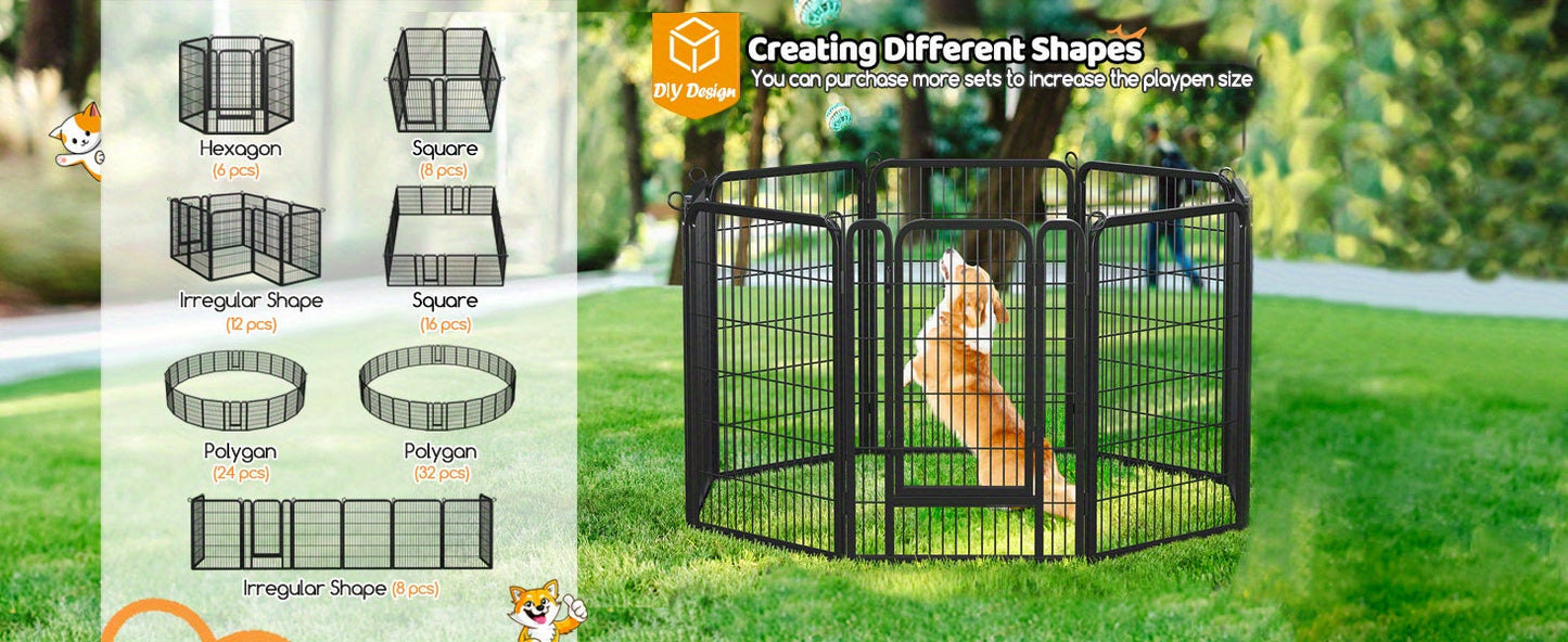 Portable Dog Playpen 8/16 Panels Heavy Duty Pet Exercise Pen for Large Medium Small Dogs Indoor Outdoor Use RV Camping Garden Yard Puppy Rabbit Animal Pen