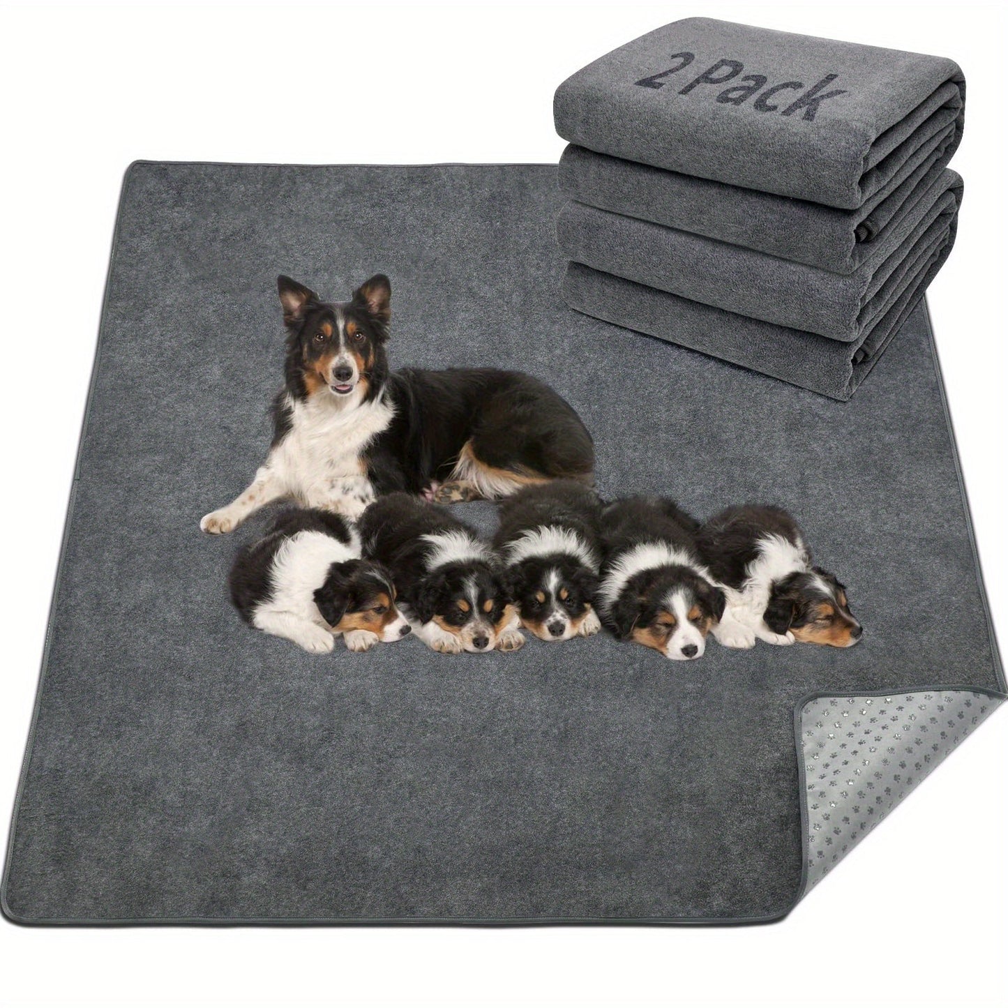 Washable Dog Pee Pads Pack of 2 – Reusable 4-Layer Fast Absorbent Non-Slip Puppy Training Pads, Whelping Pads for Housebreaking, Crate, Playpen & Travel, Multiple Sizes, All Dog Breeds