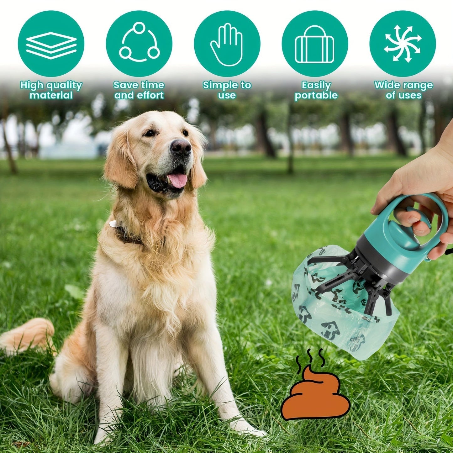 Dog Poop Scooper with Drawstring Bag – Portable EVA Pet Waste Picker, Scoop & Dispense, Lightweight Sanitary Outdoor Pooper Scooper for Dogs, No Battery, Easy Carry