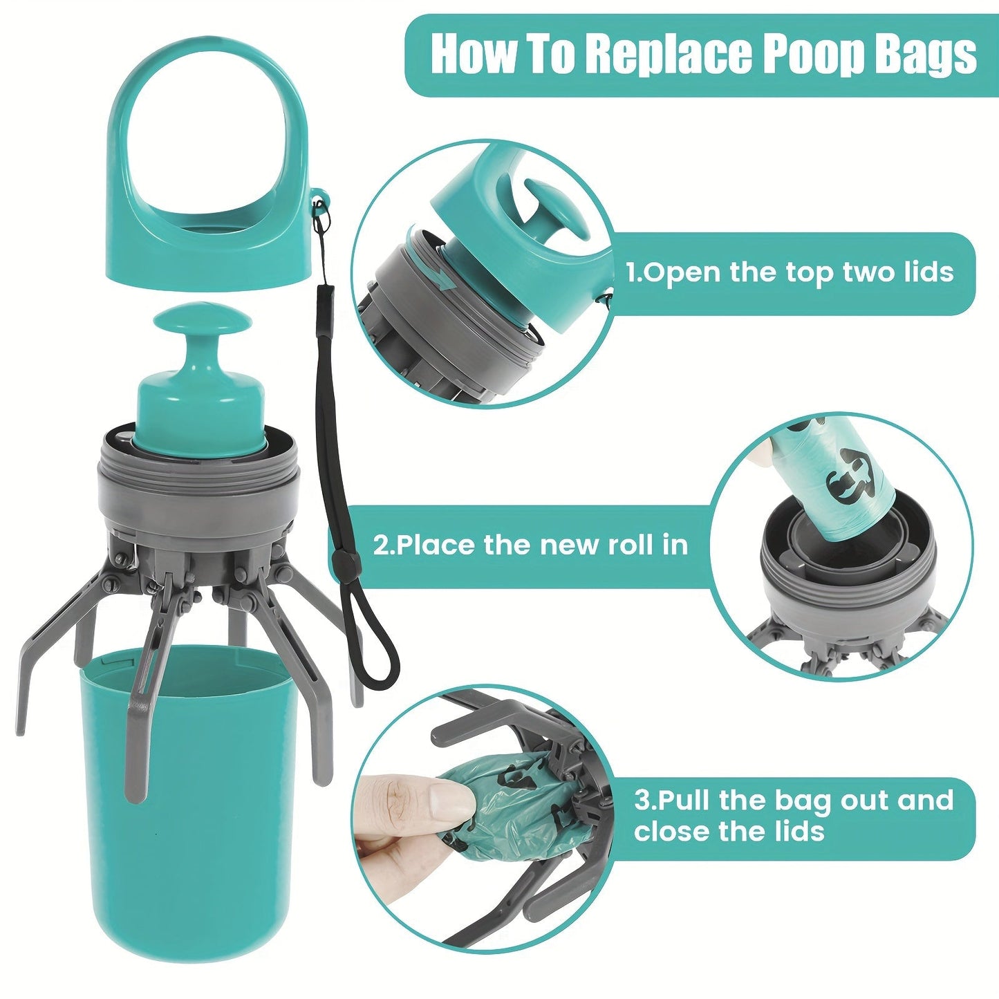 Dog Poop Scooper with Drawstring Bag – Portable EVA Pet Waste Picker, Scoop & Dispense, Lightweight Sanitary Outdoor Pooper Scooper for Dogs, No Battery, Easy Carry