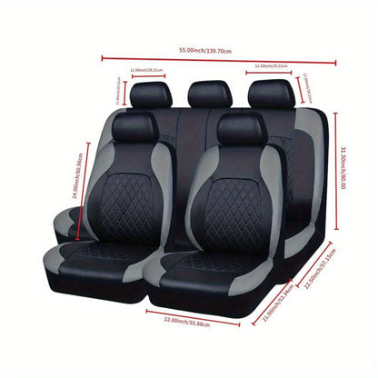 PU Leather Car Seat Covers Universal Fit Waterproof Quilted All-Season with Sponge Padding for Cars SUVs Trucks Gray Black Red Blue Single or 12-Piece Set