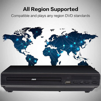 DVD Player All Region Free – USB Port, AV Output, Remote Control, Plays DVD VCD CD-R MP3, Compatible with TV & Home Theater, US Plug, Great Gift