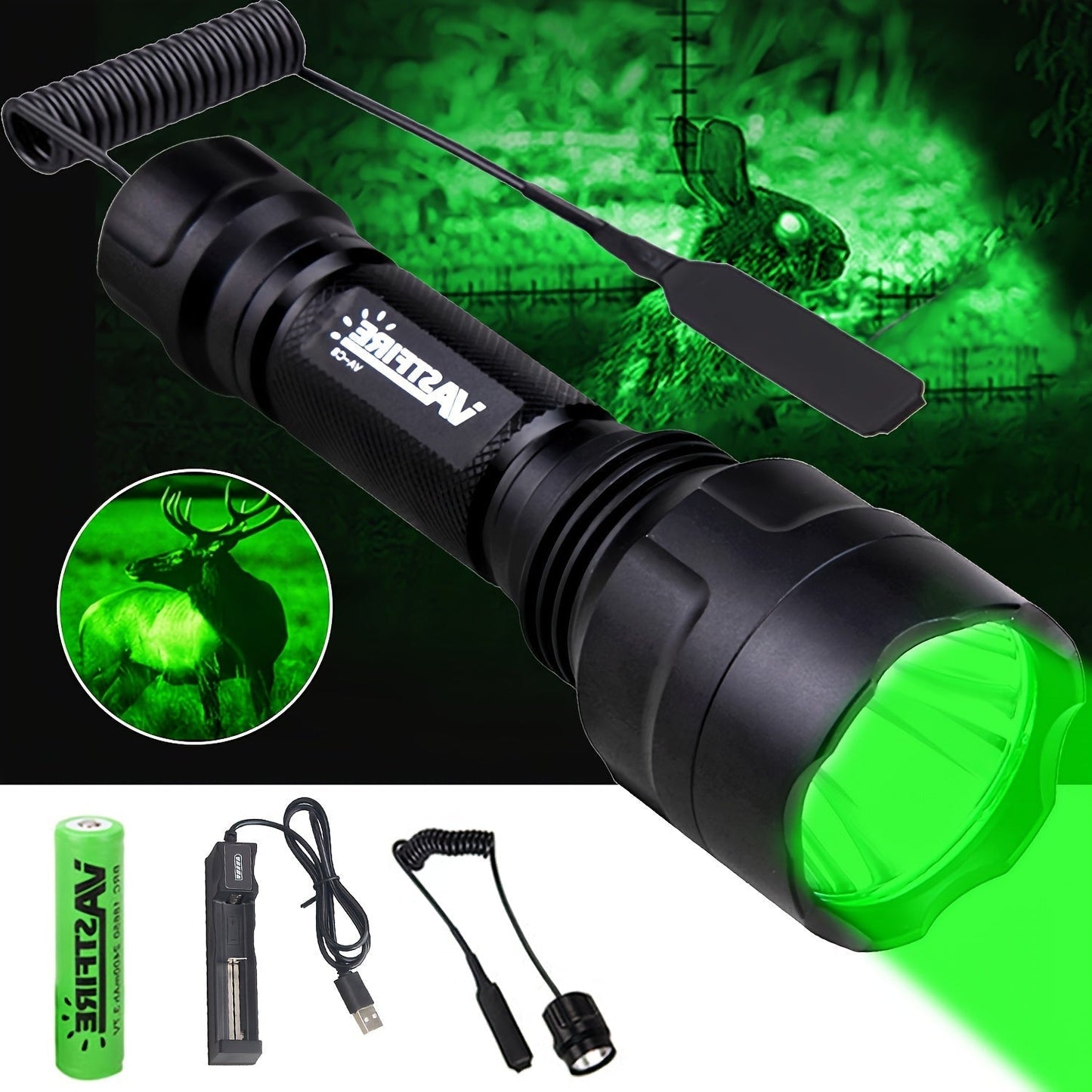 High Power Green Flashlight 350 Yards Long Range Night Vision with Remote Control & Rechargeable 18650 Battery – Spotlight Beam for Hunting, Fishing, Camping, Beekeeping & Outdoor Night Activities