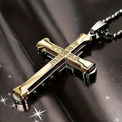 Men's CZ Cross Pendant Necklace Set 4pcs – Synthetic Zirconia Inlaid Classic Hip Hop Religious Jewelry, Bold Statement Necklace Gift for Men, Christmas, Birthday & Holiday