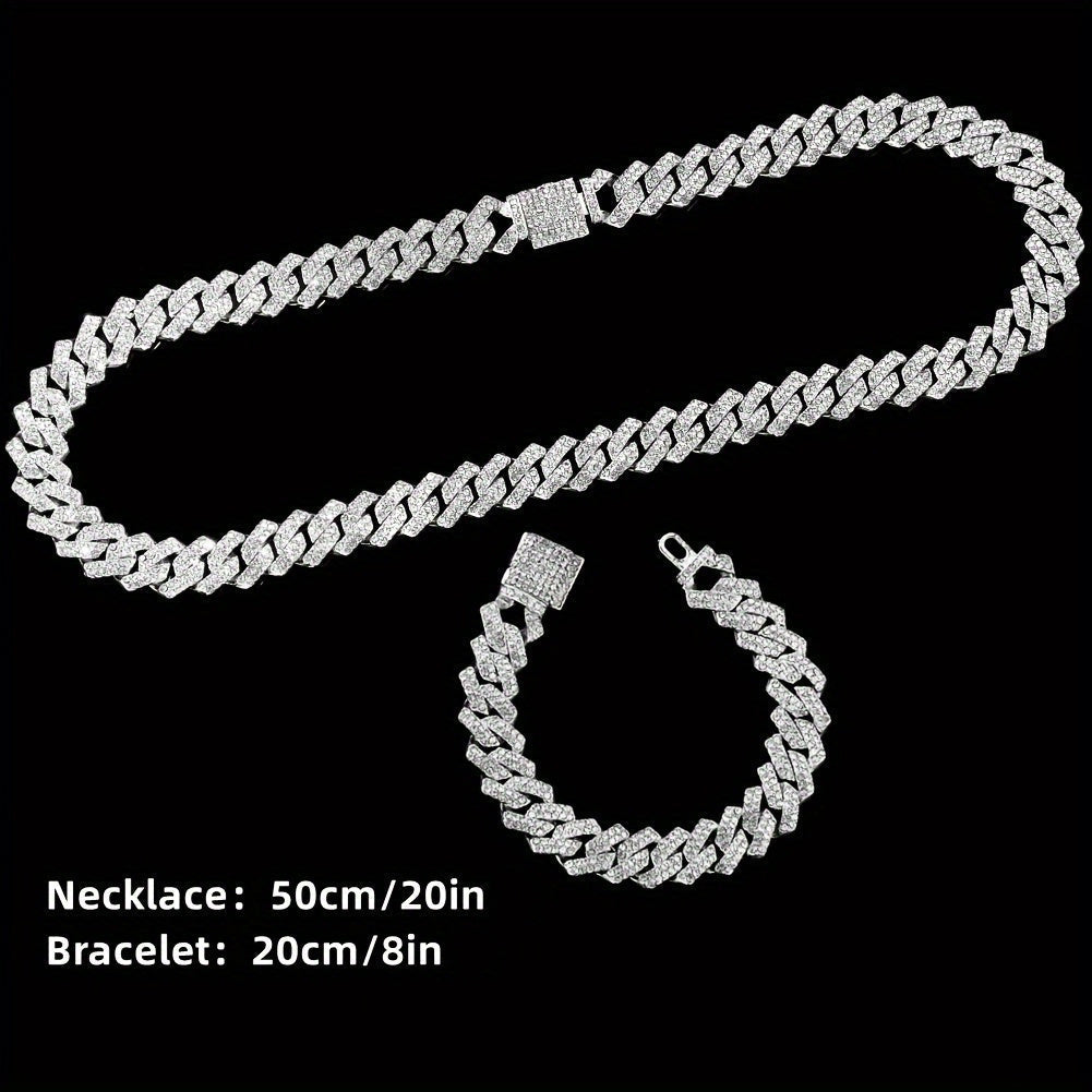 4pcs Rhinestone Watch & Cross Pendant Jewelry Set Quartz Analog Wrist Watch Necklace Bracelet Earrings Unisex Gift for Him Her Wedding