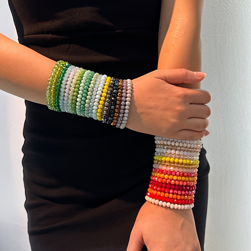 36pcs Boho Faux Crystal Beaded Bracelet Set for Women – Colorful Stackable Layered Hand String Bracelets, Bohemian Fashion Jewelry for Beach Party Daily Wear Gift