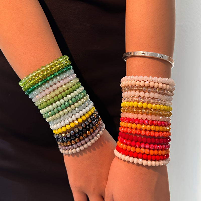 36pcs Boho Faux Crystal Beaded Bracelet Set for Women – Colorful Stackable Layered Hand String Bracelets, Bohemian Fashion Jewelry for Beach Party Daily Wear Gift
