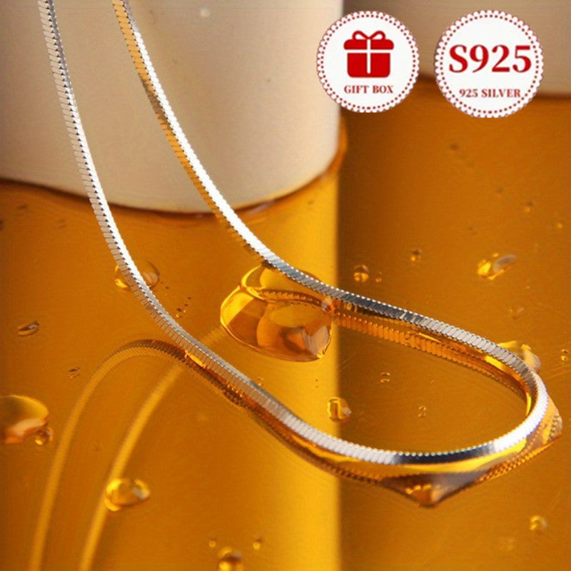 925 Sterling Silver Plated Snake Bone Chain Necklace for Women – Square Link Boho Luxury Design, 20 Inch All-Season Jewelry, Perfect for Parties, Weddings & Daily Wear