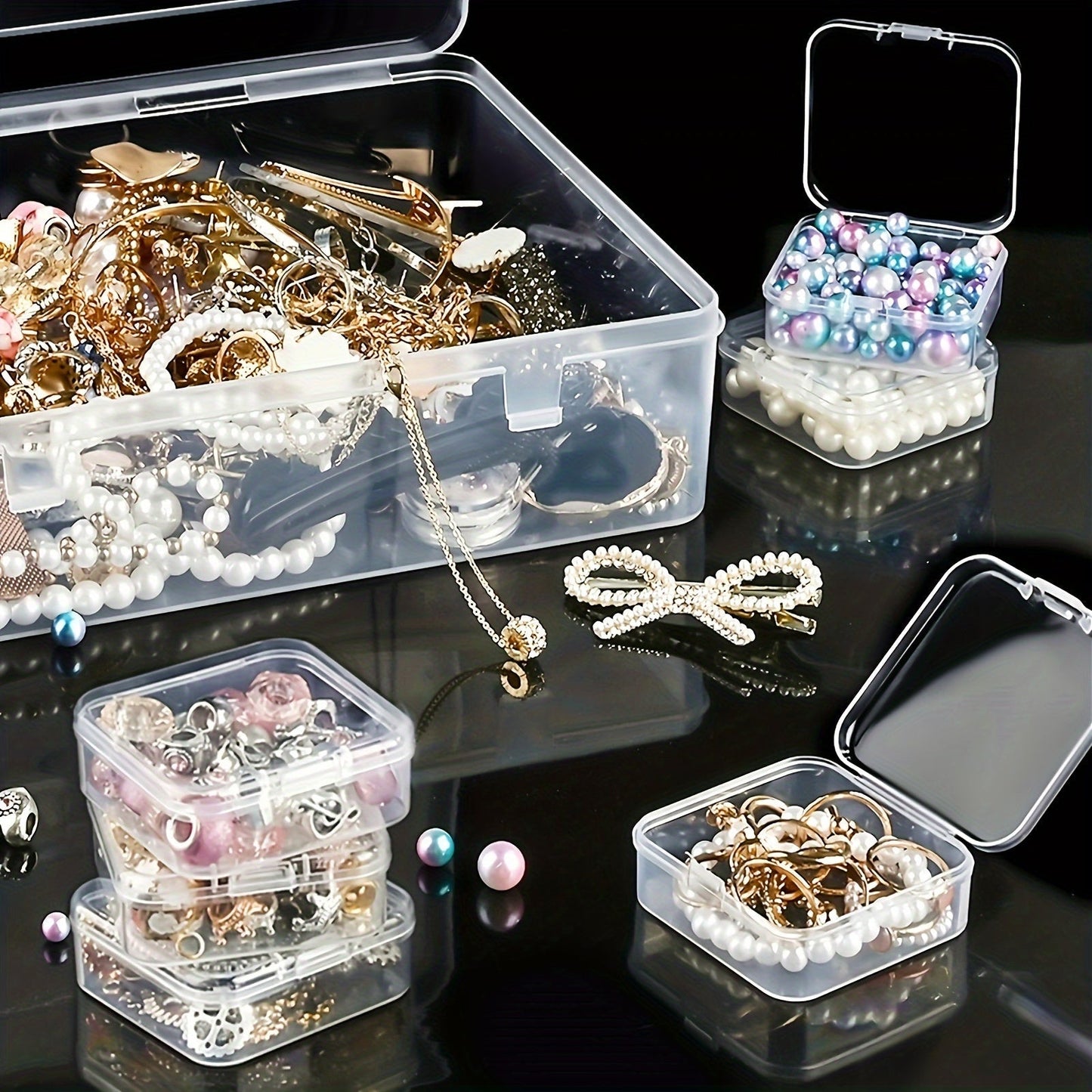 Bead Organizer Kit 30pcs Transparent Plastic Storage Boxes with Flip Lids for Jewelry Making, Beading, Craft Supplies, Small Parts & DIY Projects – Rectangular Stackable Containers