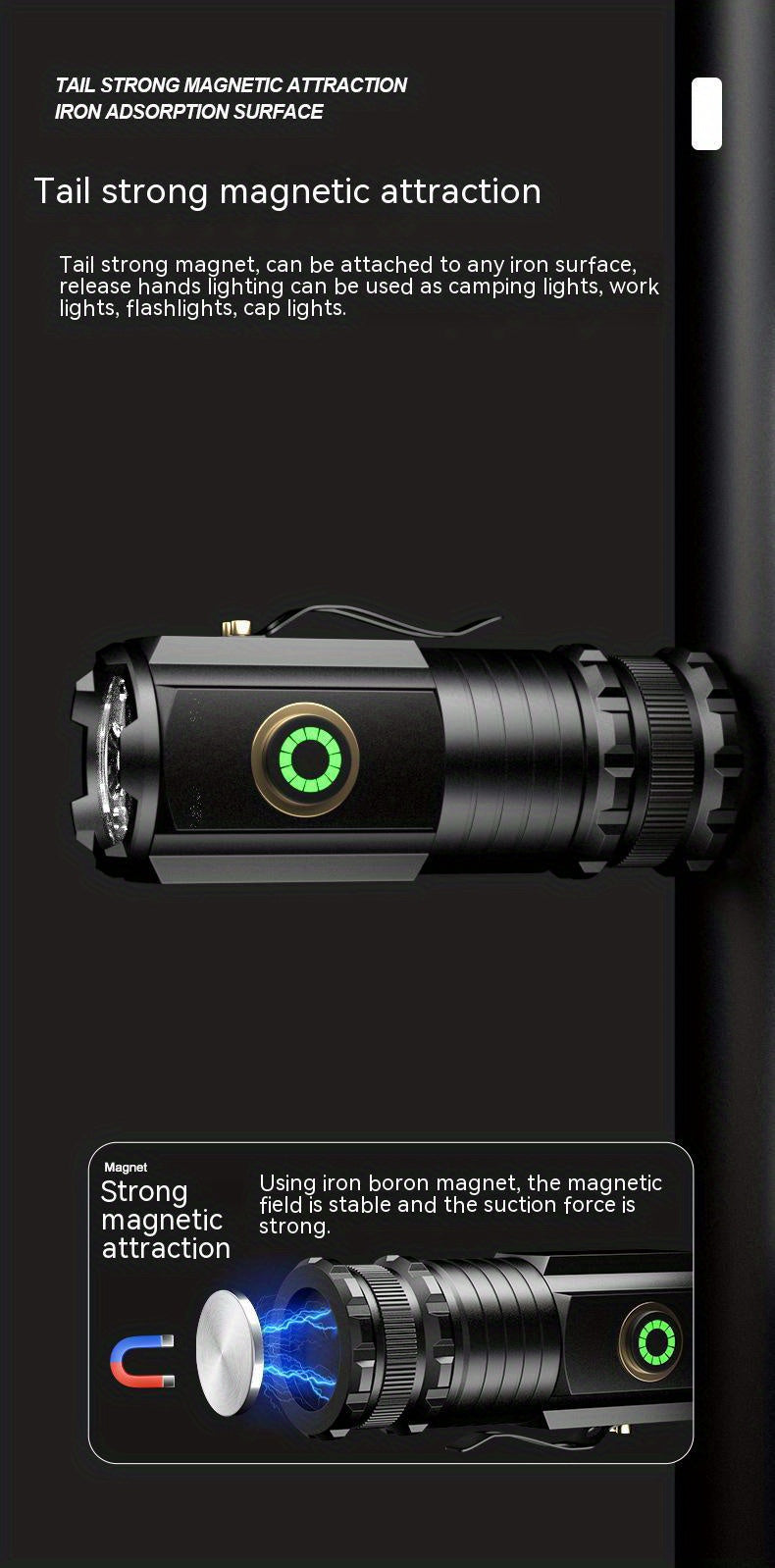 3000LM Rechargeable LED Flashlight Super Bright Magnetic Base Long Range - Tactical Flashlight for Camping Outdoor Car Repair Emergency Household