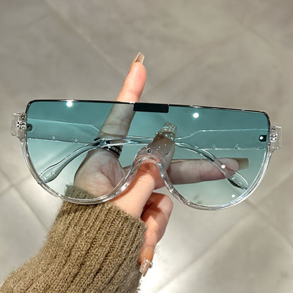 Oversized Semi-Circular Sunglasses Unisex – Anti-Glare UV Protection Large Oval Frame, Lightweight & Durable for Hiking, Beach & Outdoor, Trendy Eyewear for Men and Women