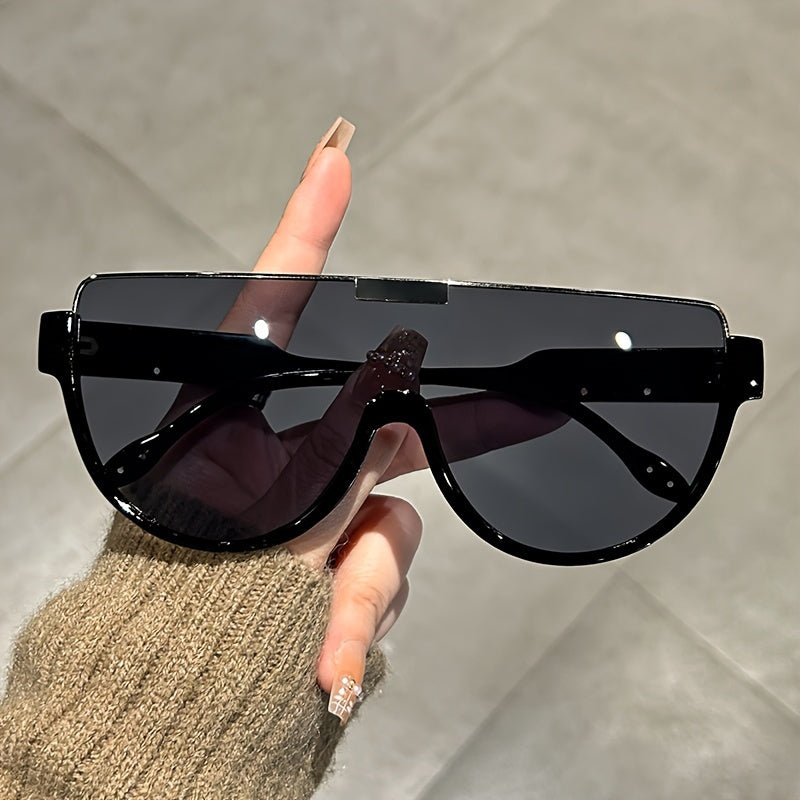 Oversized Semi-Circular Sunglasses Unisex – Anti-Glare UV Protection Large Oval Frame, Lightweight & Durable for Hiking, Beach & Outdoor, Trendy Eyewear for Men and Women