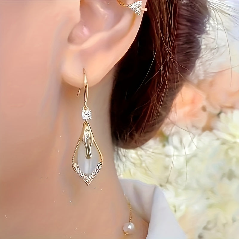 Cat Eye Teardrop Crystal Dangle Earrings 2 Pairs – Sparkling White & Purple CZ Drop Earrings for Women, Elegant Alloy Fashion Jewelry, Perfect for Party, Wedding & Daily Wear