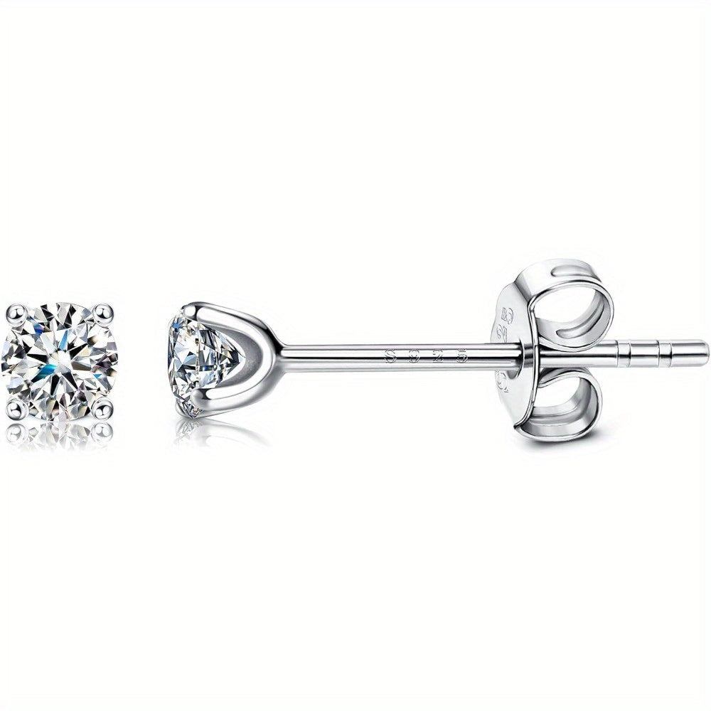 Moissanite Stud Earrings 0.1Ct D Color VVS1 Round Cut 925 Sterling Silver Posts Platinum Plated Minimalist Japanese Korean Style Everyday Wear Gift for Women Girls