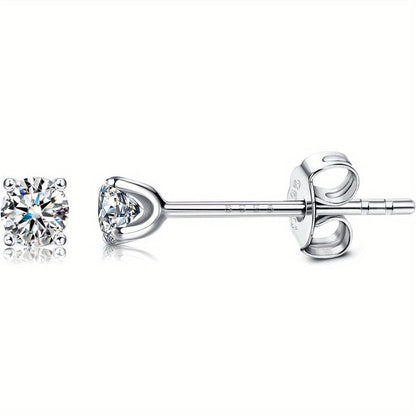 Moissanite Stud Earrings 0.1Ct D Color VVS1 Round Cut 925 Sterling Silver Posts Platinum Plated Minimalist Japanese Korean Style Everyday Wear Gift for Women Girls